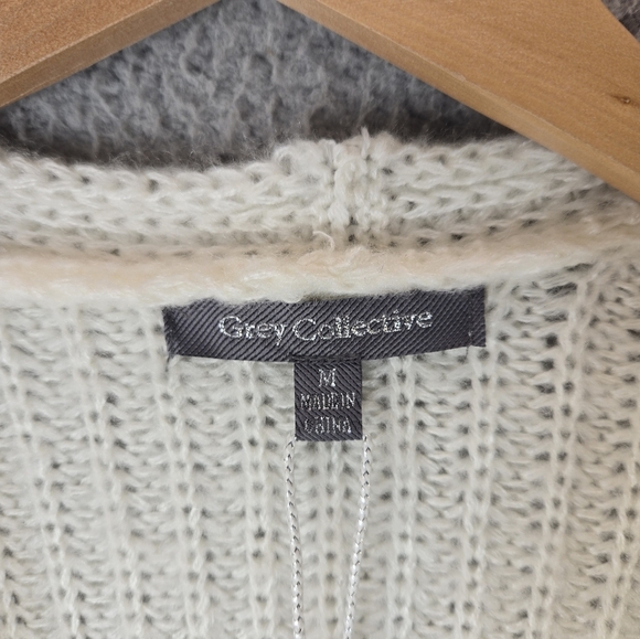 Grey Collective Women Cardigan Sweater Sz M Drop Shoulder Open Front Puff Sleeve - Picture 5 of 12